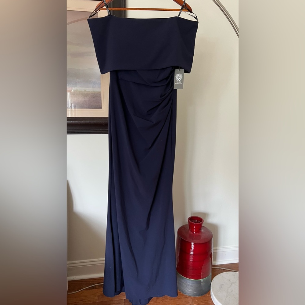 Vince Camuto off the shoulder Gown. Navy.